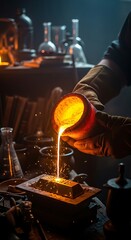 Naklejka premium Pouring Molten Metal A Glimpse into Industrial Craftsmanship.