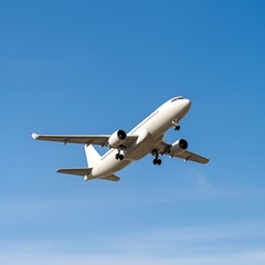 Airplane taking off against blue sky
