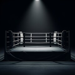 Boxing ring illuminated by spotlight in dark setting