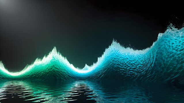 Futuristic green glowing wave and particles effect background