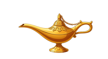 Golden Aladdin Lamp Symbolizes Wishes Granted - Embrace the Magic and Wonder, Perfect for Fantasy Themes and Storytelling Projects, Rich Gold Tones Shine