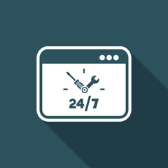 Computer assistance 24/7 full time - Vector flat icon