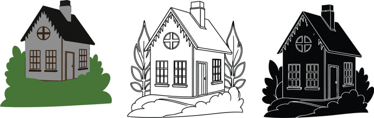 Vector illustration of a house drawing coloring page clipart