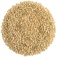 Pile of green lentils isolated on white background