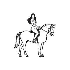 Black and white line art of a beautiful woman with perfect body riding horse elegant minimalist illustration