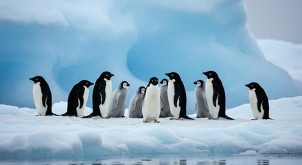 Penguin colony on ice antarctica wildlife animal conservation © Husen