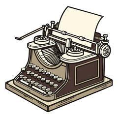 Vector art of vintage typewriter with paper a classic writing machine for authors, journalists, and creative writers, symbolizing the art of storytelling and communication