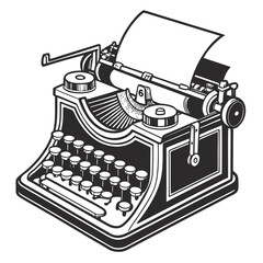 Vector art of vintage typewriter with paper a classic writing machine for authors, journalists, and creative writers, symbolizing the art of storytelling and communication