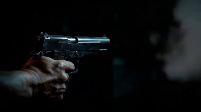 Pistol shooting with bright muzzle flash