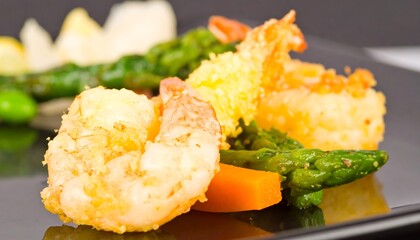 Crispy tempura shrimp with vegetables