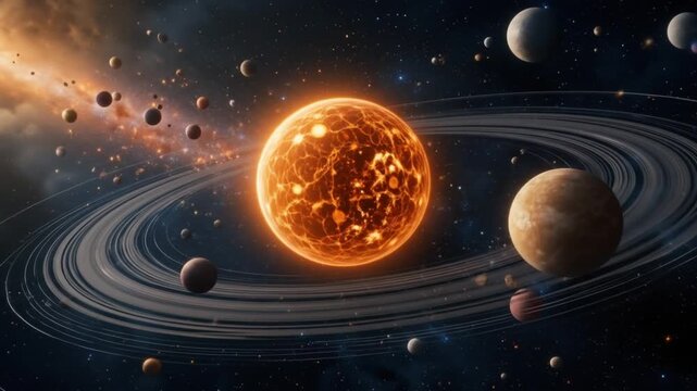 Spread solar system, space science. 4k video