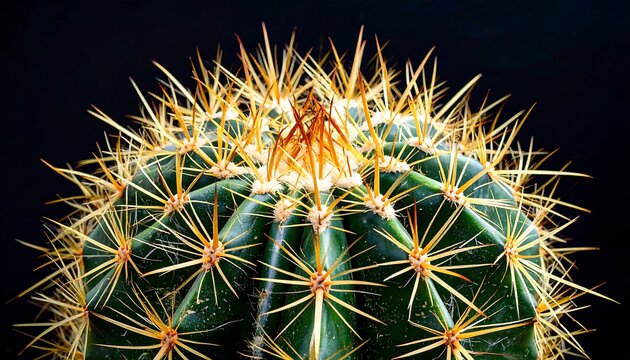 Close-up of a cactus.  Spiky, green, and golden