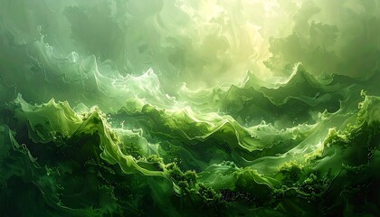 Abstract landscape of swirling green and light