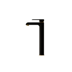 Black matte faucet with gold accents for bathroom and kitchen, isolated on transparent background.