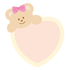 Illustration of teddy bear heart name tag for decoration, text bubble, chat, dialogue, label, sticker, animal print, zoo, souvenir shop, back to school, cartoon, pin, kids, children, Valentine's Day