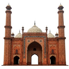 Fototapeta premium Front view of Badshahi Mosque isolated on white background