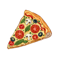Italian delicios pizza slice flat design vector icon hand drawn