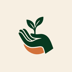 Vibrant vector Fertile Hand protecting small green leaf for biology science environmental care and sustainable eco friendly branding material