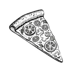Italian delicios pizza slice flat design vector icon hand drawn