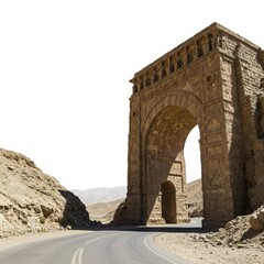 Side angle of Khyber Pass Arch isolated on white background