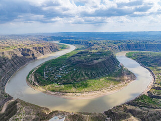 A sunny summer day at the Yellow River Snake Bend Geological Park in Yonghe, Linfen, Shanxi