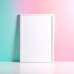 Minimalist White Frame Mockup on Pastel Gradient Wall for Artistic Display and Modern Interior Design Showcase