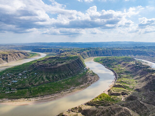 A sunny summer day at the Yellow River Snake Bend Geological Park in Yonghe, Linfen, Shanxi