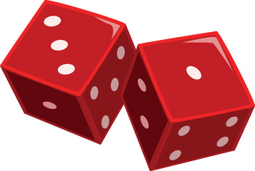 Two red dice rolling showing different numbers representing gambling and chance