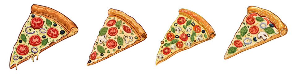 Italian delicios pizza slice flat design vector icon hand drawn