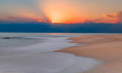 Panorama of most beaituful attraction Cleopatra beach in Alanya with blue sea and clean sand - Alanya peninsula, Antalya