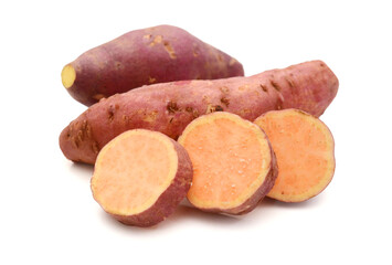 Raw sweet potato isolated on white background, healthy food concept

