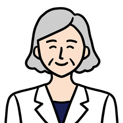 白衣のシニア女性 医師 科学者 研究者 笑顔アイコン