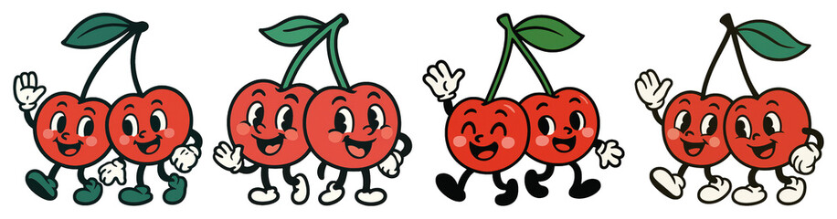 PNG Cheerful cartoon cherry characters, element set on transparent background