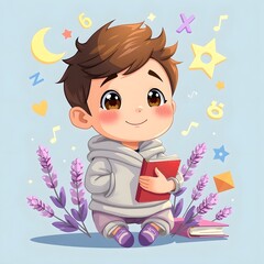 Naklejka premium Cute Cartoon Kid Holding Math Book – Adorable Educational Vector Illustration