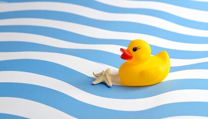 Yellow Rubber Duck on Wavy Blue Surface