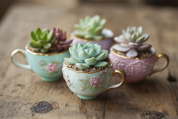  Miniature succulents nestled in pastel colored