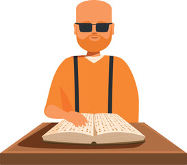 Visually impaired man reading a braille book, experiencing the joy of literature through touch