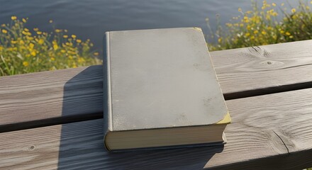 A book by the lake in the fall season