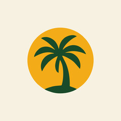 Modern Palm Farm Logo Design Vector with Coconut Tree Illustration Tropical Landscape Horizon Fresh Green Nature Identity Abstract Badge for Organic Agriculture Branding Garden Plantation Symbol