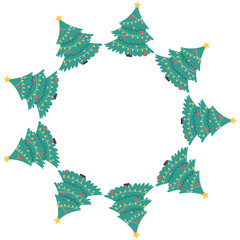 Christmas Tree Wreath. Round Frame. Vector Illustration