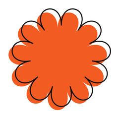 Orange floral icon with a hand-drawn irregular outline. A bright, simple, and decorative daisy shape.