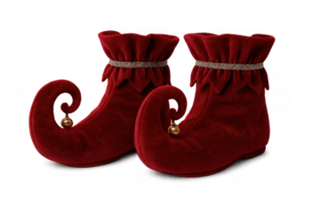 Red holiday elf shoes with jingle bells