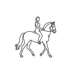 Black and white line art of a beautiful woman with perfect body riding horse elegant minimalist illustration