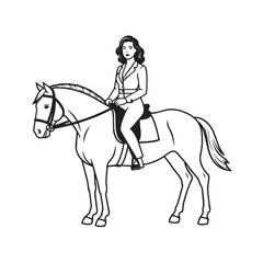Fototapeta premium Black and white line art of a beautiful woman with perfect body riding horse elegant minimalist illustration