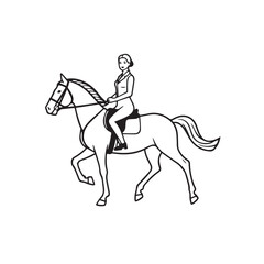 Black and white line art of a beautiful woman with perfect body riding horse elegant minimalist illustration