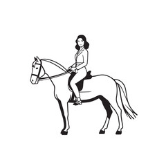 Black and white line art of a beautiful woman with perfect body riding horse elegant minimalist illustration
