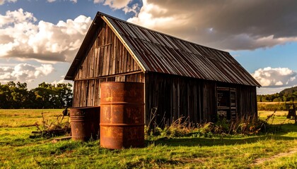 Rustic wooden barn in a field