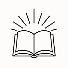 Open book with rays of light emanating in minimalist style  