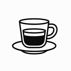Black coffee in glass cup on saucer in minimalist style  