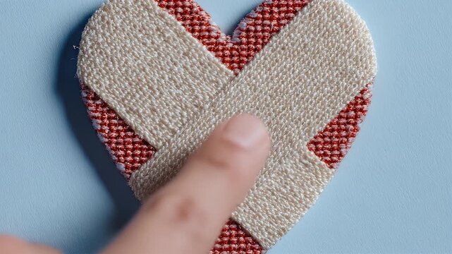 Heart shape covered with bandages symbolizing healing and care.